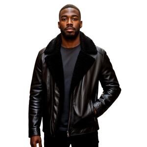 Bad Bear XL Black Leather Men's Coat Removable Hood & Lining Fur Collar Quality